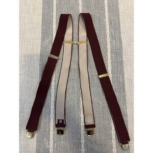 VTG British Suspenders Braces Maroon Red Goldtone Clips England Burgundy